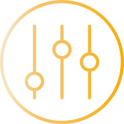 A yellow gradient icon of three vertical sliders inside a circle, representing settings or controls, on a transparent background.