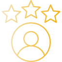A gold outline of a person beneath three gold outline stars, symbolizing rating or customer feedback, perfect for representing 5 Star Trades or LLC trades excellence.