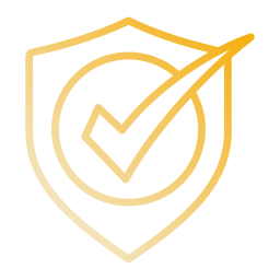 A gold outline of a shield with a check mark inside, symbolizing security, protection, or verified status.